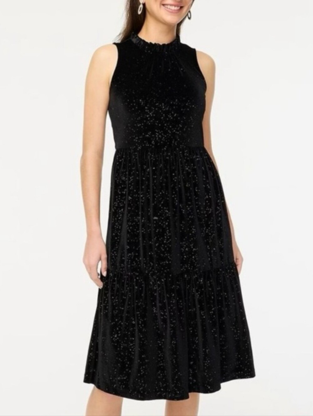 J. Crew Sleeveless Black Sparkle Velvet Midi Dress